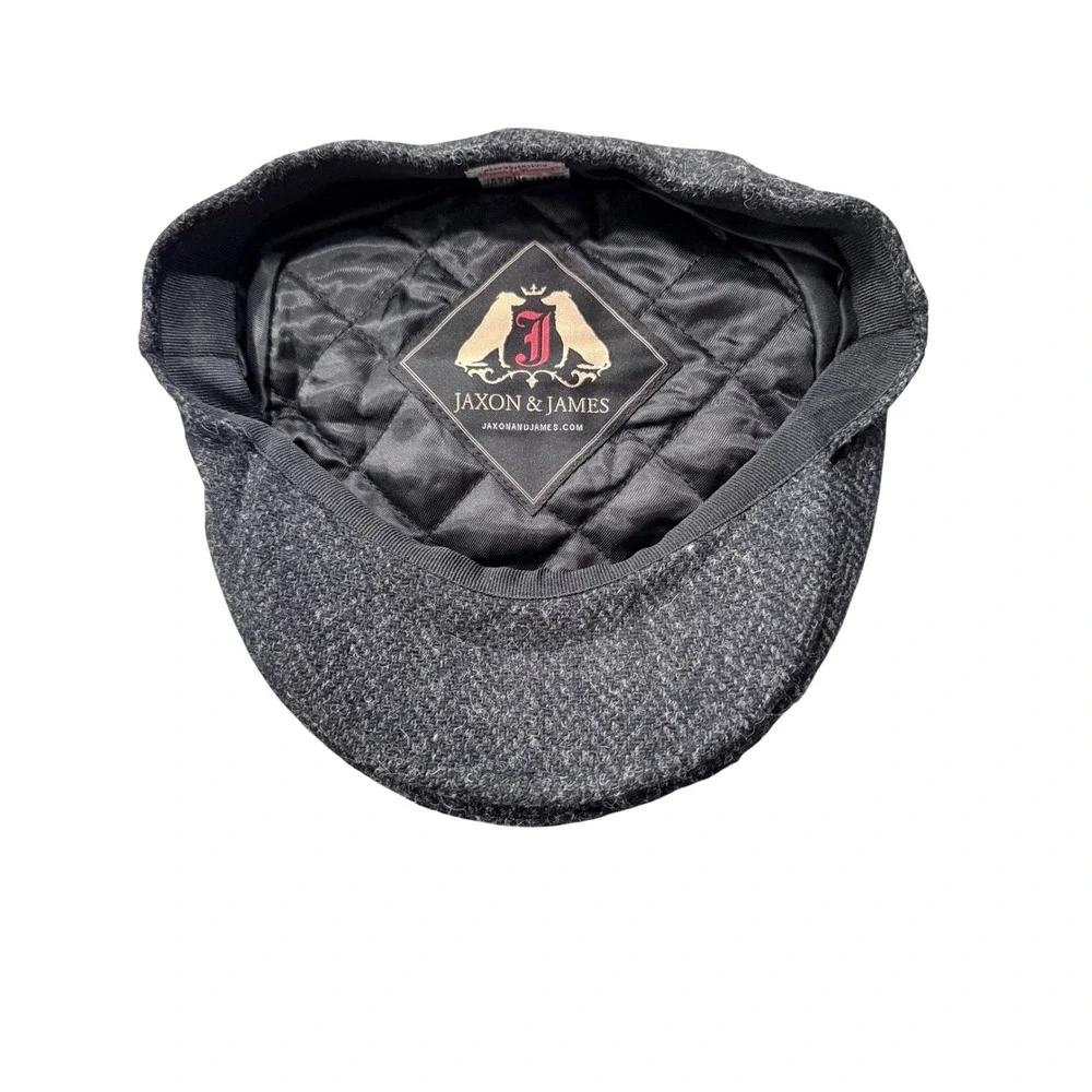 Jaxon James Mens Large Black Charcoal Herringbone Tweed Flat‎ Cap Hat Dunvegan